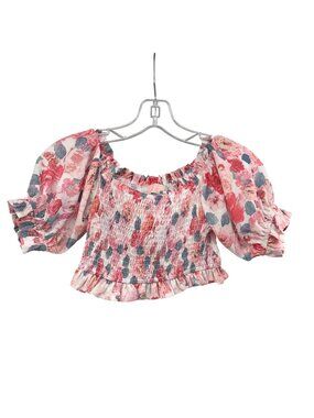 C+D+M Womens Floral Crop Top Off Shoulder Pink/Multi Smocked Size Small